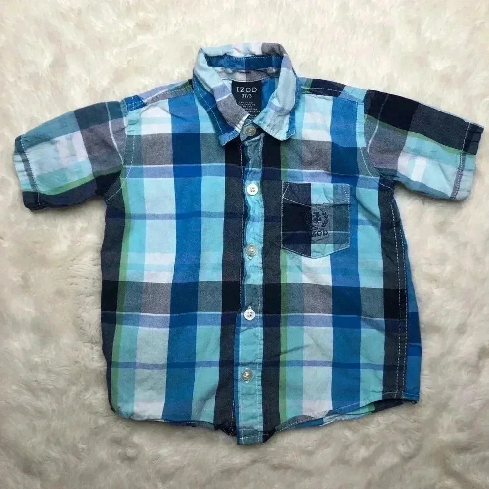 Izod Blue Plaid Button Up Shirt Size 3T